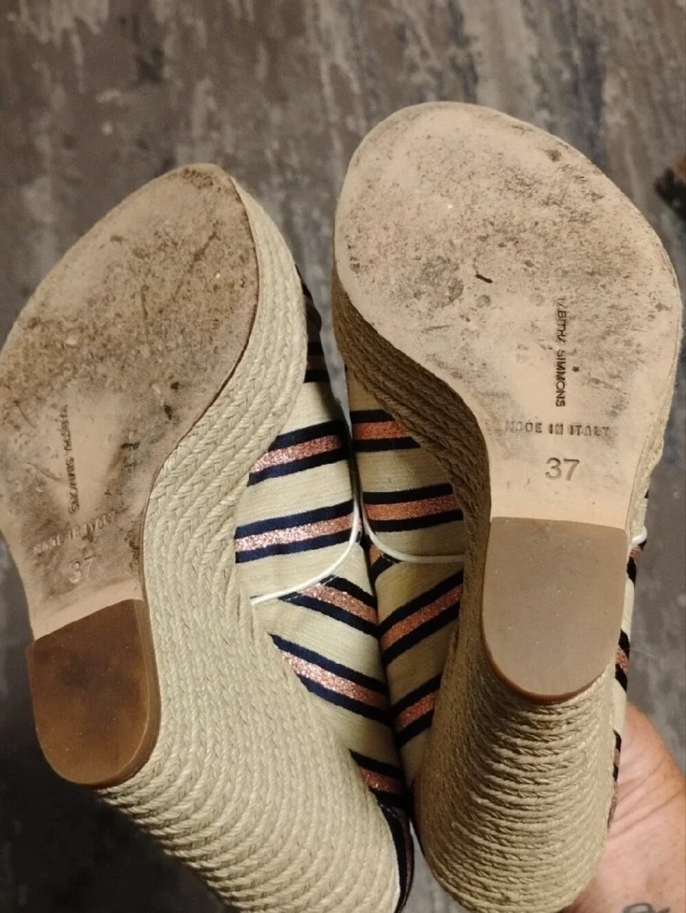Tabitha Simmons Espadrille Wedge Oxfords - Black, Cream & Rose Gold Stripe